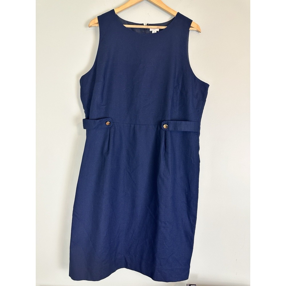 J Crew Women's Sleeveless Navy Sheath Dress Gold Buttons Nautical Size 18 NWT